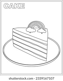 Cake coloring book page,food  coloring book for children