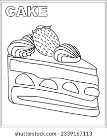 Cake coloring book page,food  coloring book for children