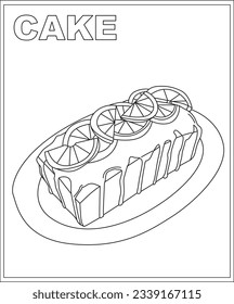 Página del libro de coloración de pasteles, libro de coloración de alimentos para niños