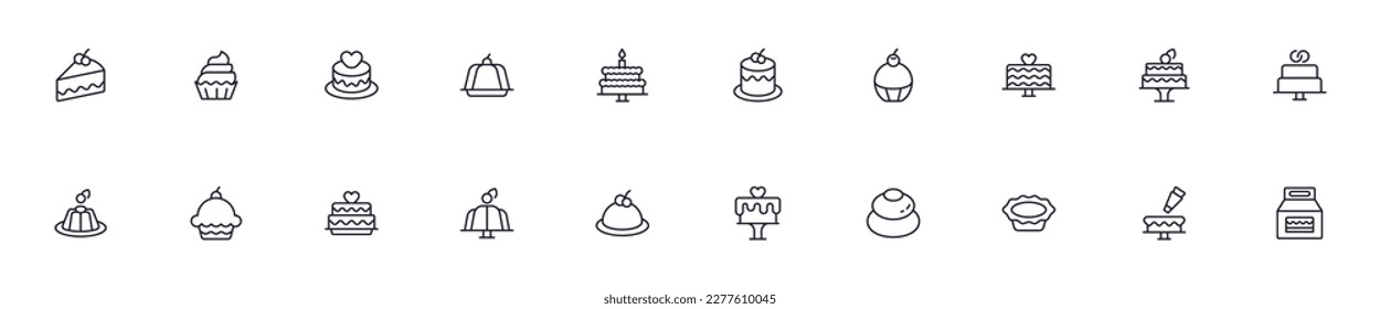 Cake concept. Collection of modern high quality cake line icons. Editable stroke. Premium linear symbol for web sites, flyers, banners, online shops and companies. 