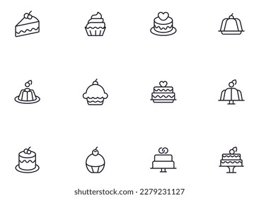 Cake concept. Collection of modern high quality cake line icons. Editable stroke. Premium linear symbol for web sites, flyers, banners, online shops and companies. 