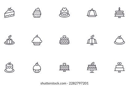 Cake concept. Collection of modern high quality cake line icons. Editable stroke. Premium linear symbol for web sites, flyers, banners, online shops and companies. 