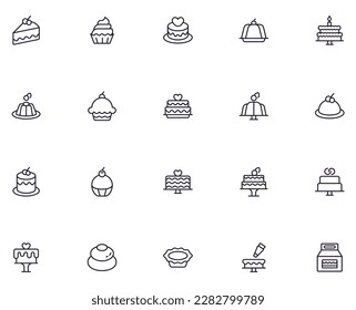 Cake concept. Collection of modern high quality cake line icons. Editable stroke. Premium linear symbol for web sites, flyers, banners, online shops and companies. 