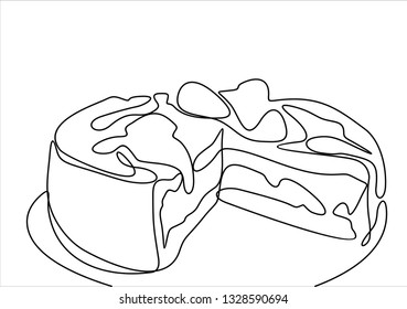 Cake Continuous Line Stock Vector (royalty Free) 1328590694 