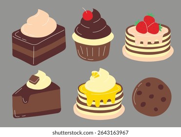 Bolo e Cookies Ilustração de Desenho Animado Plano
