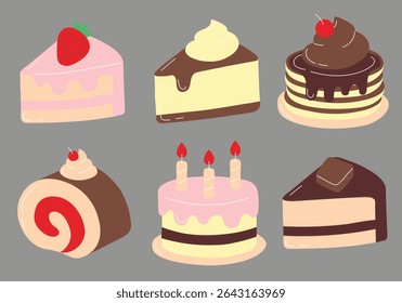 Cake and Cookies Flat Cartoon Illustration