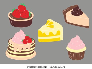 Cake and Cookies Flat Cartoon Illustration