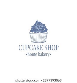 Cake And Cookies Logo. Baking logo design. Cupcake illustration  in trendy sketch linear style. Cupcake shop, Home Bakery.