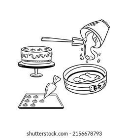 Cake cooking graphic illustration. Vector drawing. Abstract cartoon design.