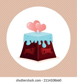 Cake covered with icing with two hearts, vector illustration