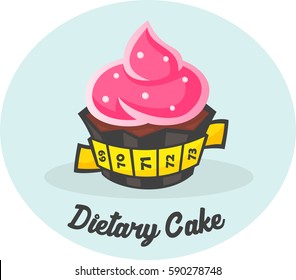 Cake is covered with a measuring tape. Restrictions sweet. He sits on a diet.