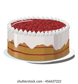 cake with cream and cherry jelly