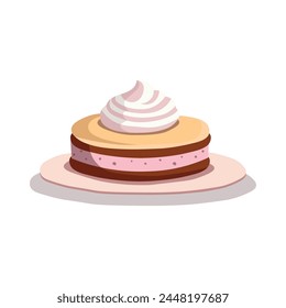 Soufflé cake with cream and chocolate cakes on a white background. Happy birthday illustration in cartoon style