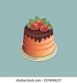 Cake with cream. colorful vector illustration on blue background
