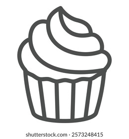 Cake with cream line icon, sweets pastry concept. Vector graphics. Sweet cream cupcake, bakery sign on white background, outline style icon for mobile or web design