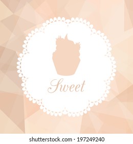 cake with cream at pink triangular background, vector illustration