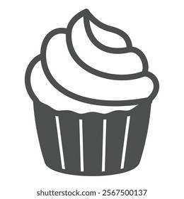 Cake with cream solid icon, sweets pastry concept. Vector graphics. Sweet cream cupcake, bakery sign on white background, glyph style icon for mobile or web design