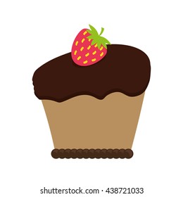 Cake with cream and strawberry design. Bakery icon. vector graph