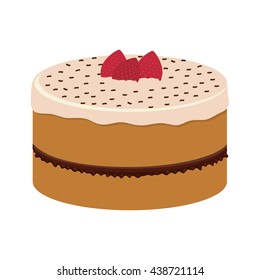 Cake with cream and strawberry design. Bakery icon. vector graph