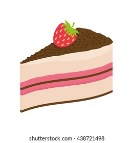 Cake with cream and strawberry design. Bakery icon. vector graph