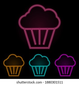 cake cup color neon set. Simple thin line, outline vector of web icons for ui and ux, website or mobile application