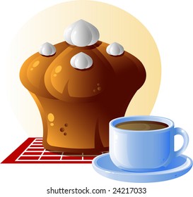 Cake and cup of tea, isolated on white