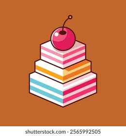cake and cupcake with cherry and ribbon