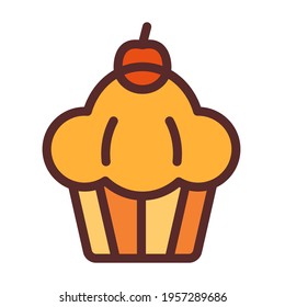 cake cupcake cherry single isolated icon with filled line style