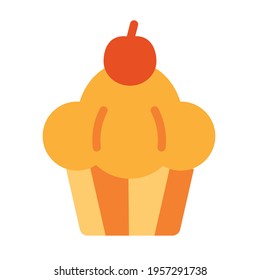 cake cupcake cherry single isolated icon with flat style