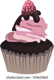 Cake cupcake with cream and chocolate.