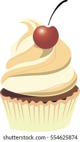 Cake cupcake with cream and chocolate.