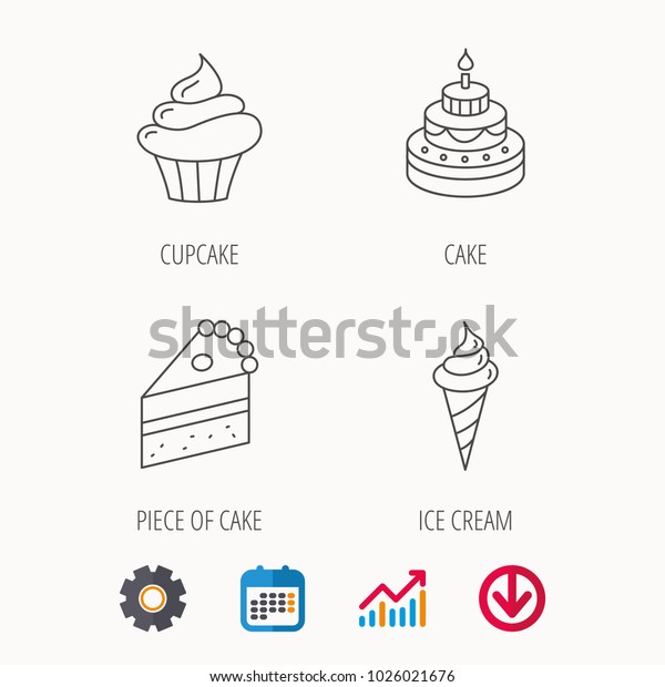 ケーキ カップケーキ アイスクリームのアイコン ケーキの線形記号 カレンダー グラフ チャート コグホイールの記号 色とウェブアイコン をダウンロードします ベクター画像 のベクター画像素材 ロイヤリティフリー