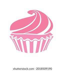 Cake cupcake icon in pink, vector illustration in a children's drawing