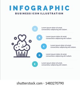 Cake, Cupcake, Muffins, Baked, Sweets Line icon with 5 steps presentation infographics Background