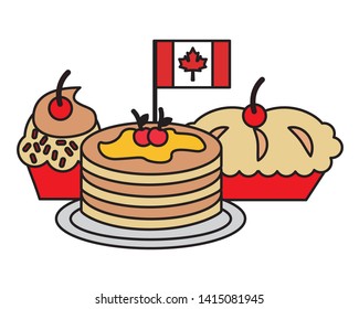 cake cupcake pancakes with canadian flag happy canada day vector illustration