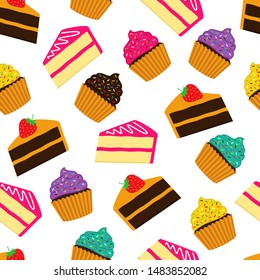 Cake and Cupcake Seamless Pattern Background Vector Design