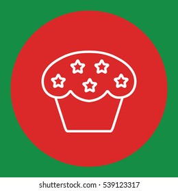 cake cupcake sweet baked biscuit dessert line white icon in red circle