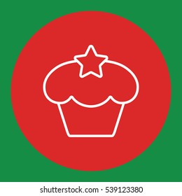 cake cupcake sweet baked biscuit dessert line white icon in red circle