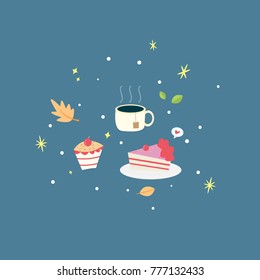 Cake , Cupcake , Tea , vectors art , illustration