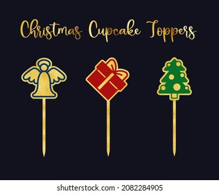 Cake or cupcake toppers. Vector template with Holiday sign silhouette.