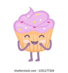 Cake, cute cartoon character. Isolated vector illustration