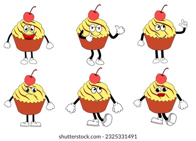 Cake. cute Food characters set isolated on white background. Vector illustration