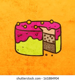 Cake. Cute Hand Drawn Vector illustration, Vintage Paper Texture Background