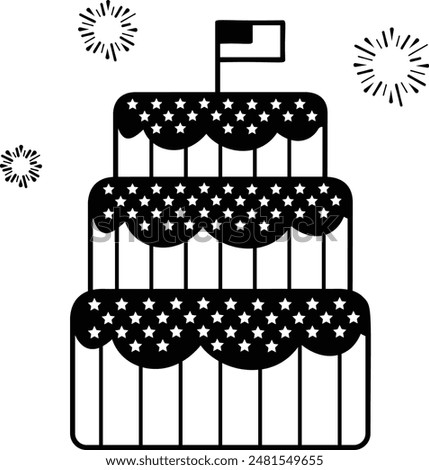 Cake Cutting Ceremony vector icon design, US symbol, USA federal holiday sign Memorial Patriot Day, 4th of July American three Story Celebration soft pastry decor with tiny National Flag concept