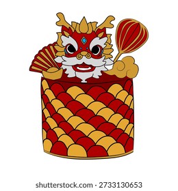 A cake, decorated with a dragon's head and other Chinese New Year elements.