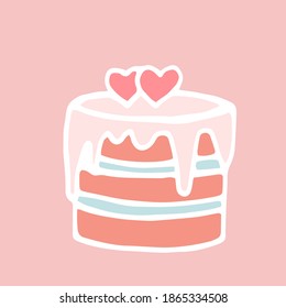 
Cake decorated with two hearts, pink wedding cake, sweet sweet pastries, cake for lovers, birthday cake, holiday sweets, vector illustration and doodle style.