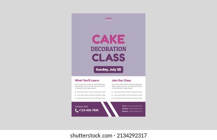 Diseño de volante de clase de decoración de pasteles. Diseño vectorial de plantilla para la decoración de pasteles. cubierta, tamaño A4, diseño de póster de volante, diseño de volante.
