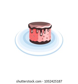 Cake with a delicate strawberry cream. Dessert. Isolated object. Vector illustration