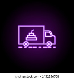 Cake delivery dusk style neon icon. Elements of birthday set. Simple icon for websites, web design, mobile app, info graphics