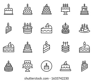 Cake design icons set. Thin line vector icons for mobile concepts and web apps. Premium quality icons in trendy flat style. Collection of high-quality black outline logo